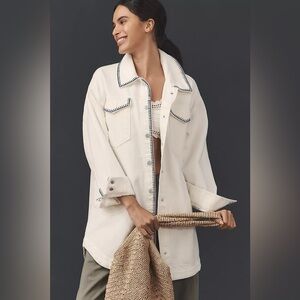 NWT Anthropologie Tillie Relaxed Denim Whipstitch Shacket COTTAGECORE, Size XS